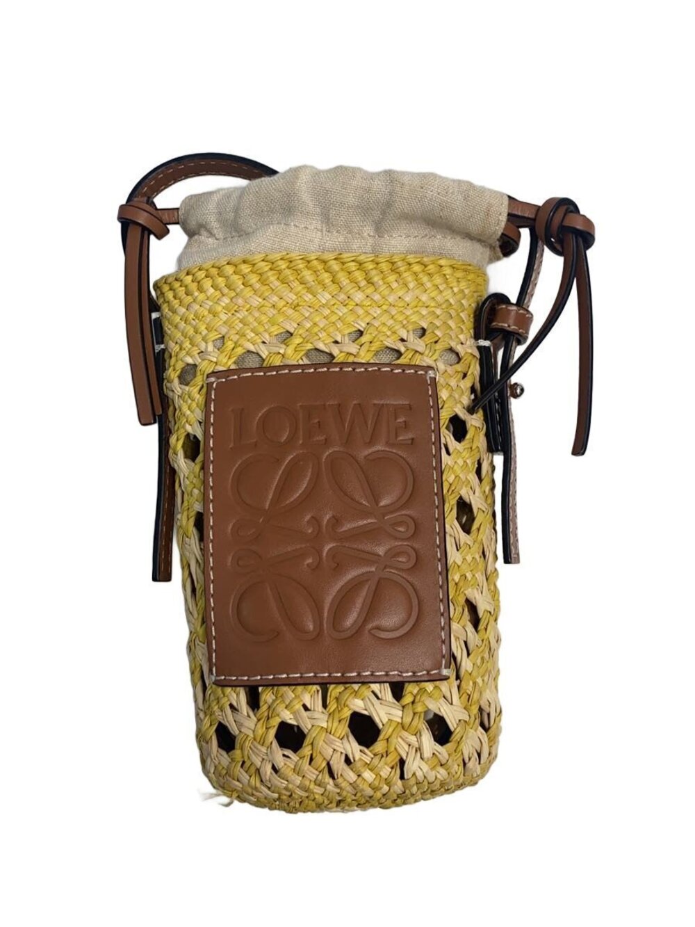 Loewe Paulas Ibiza Cylinder Pocket bag woven raffia Yellow
